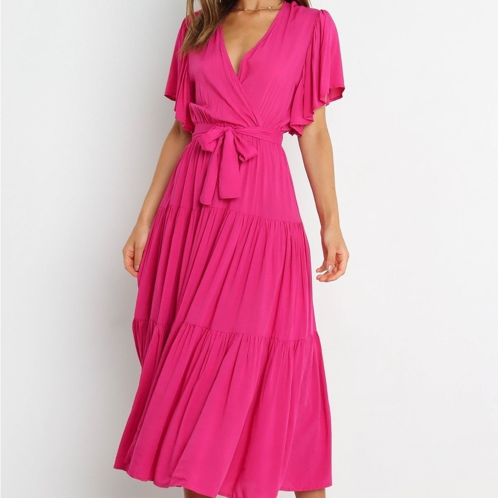 Elegant Pink Midi Dress size Large - Picture 1 of 8